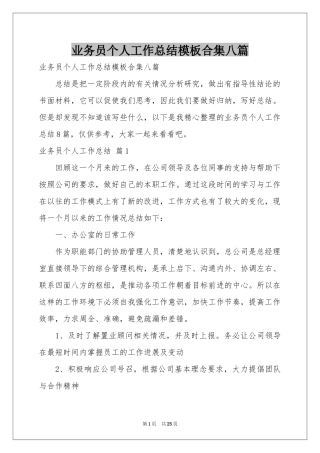 业务员个人工作参考总结模板合集八篇