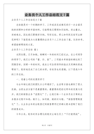 业务员个人工作参考总结范本7篇
