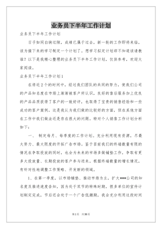 业务员下半年工作参考计划