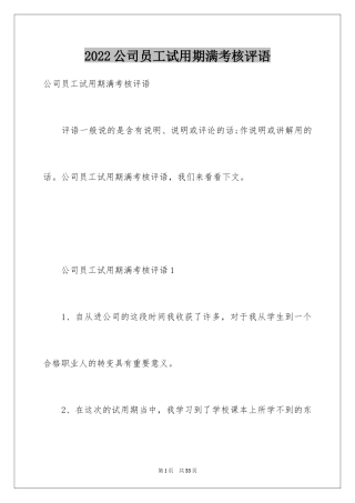 2024公司员工试用期满考核评语