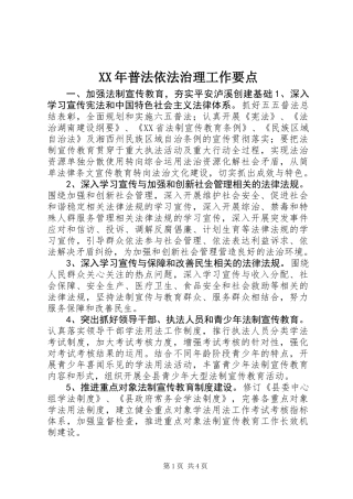 XX年普法依法治理工作要点