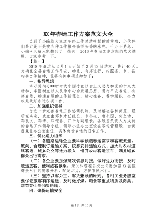 XX年春运工作方案范文大全