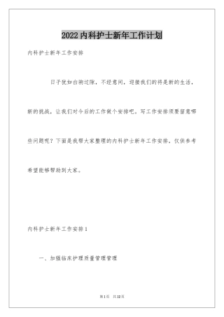 2024内科护士新年工作计划