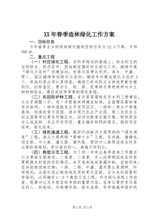 XX年春季造林绿化工作方案