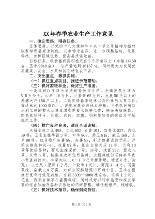 XX年春季农业生产工作意见