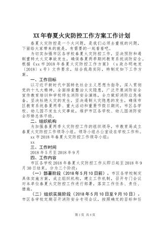 XX年春夏火灾防控工作方案工作计划