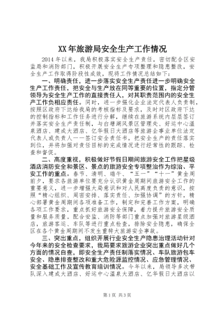 XX年旅游局安全生产工作情况