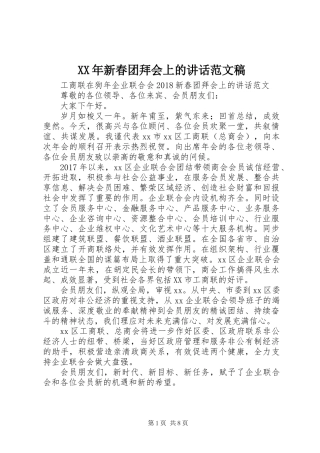 XX年新春团拜会上的讲话范文稿