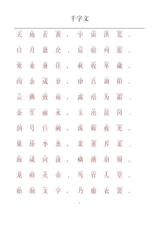 千字文-带拼音A4完美打印版 