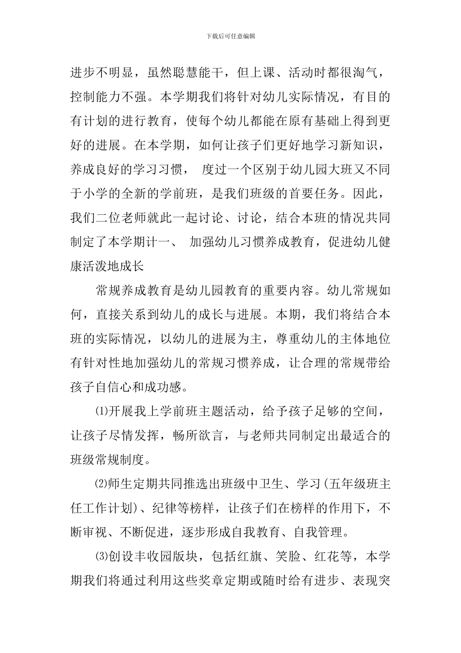幼儿园学前班2024-2024学年度班主任工作计划_第2页