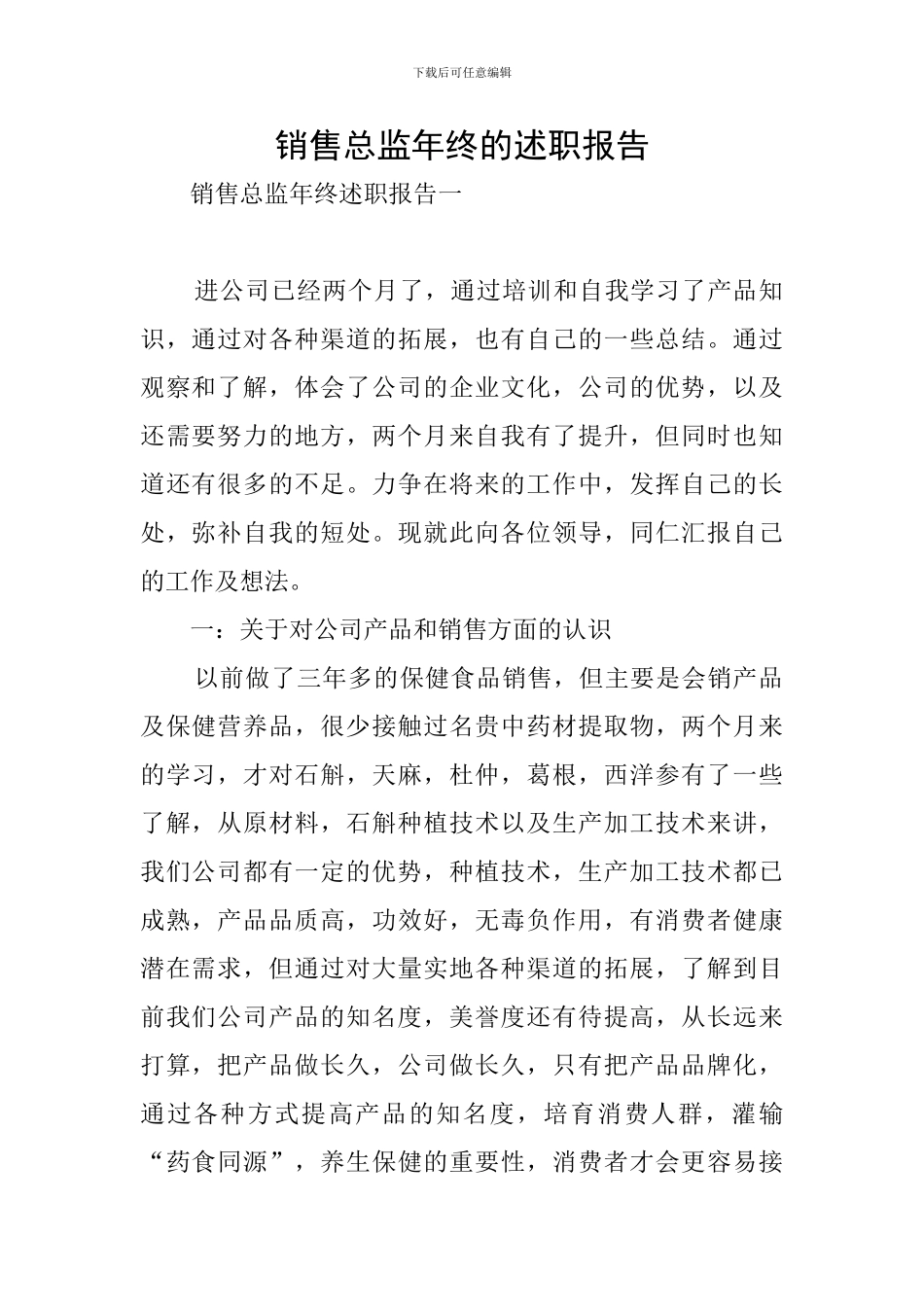 销售总监年终的述职报告_第1页