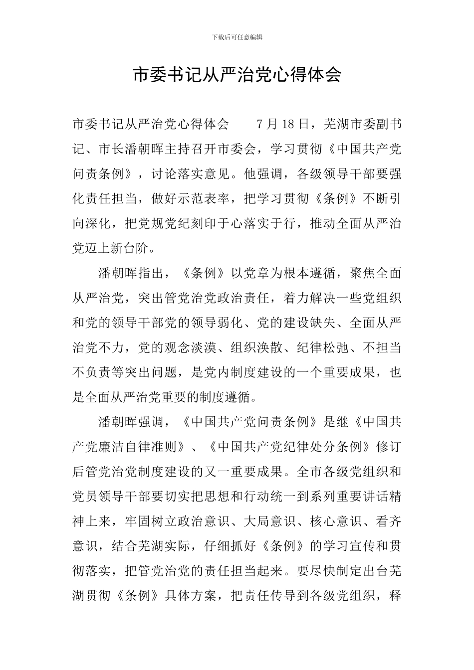 市委书记从严治党心得体会_第1页