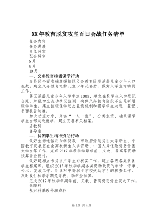 XX年教育脱贫攻坚百日会战任务清单