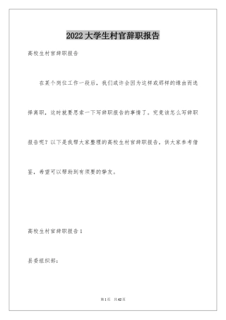 2024大学生村官辞职报告