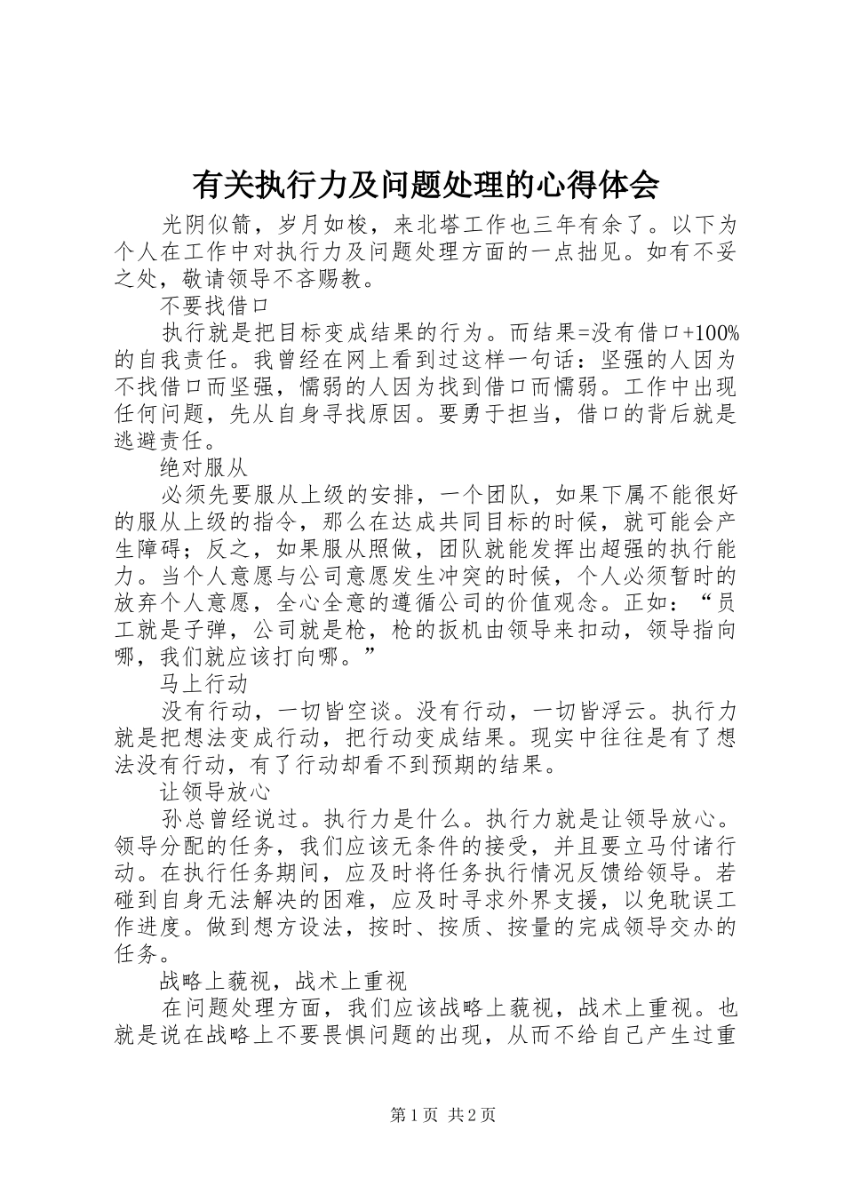 有关执行力及问题处理的心得体会_第1页