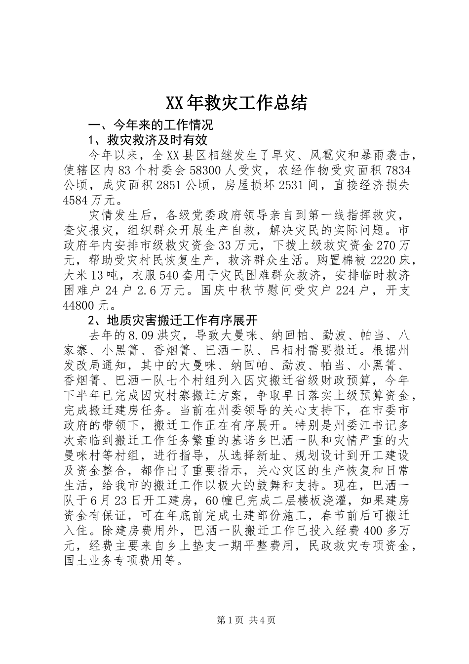 XX年救灾工作总结_第1页