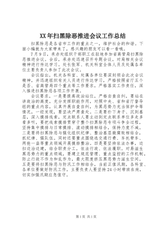 XX年扫黑除恶推进会议工作总结