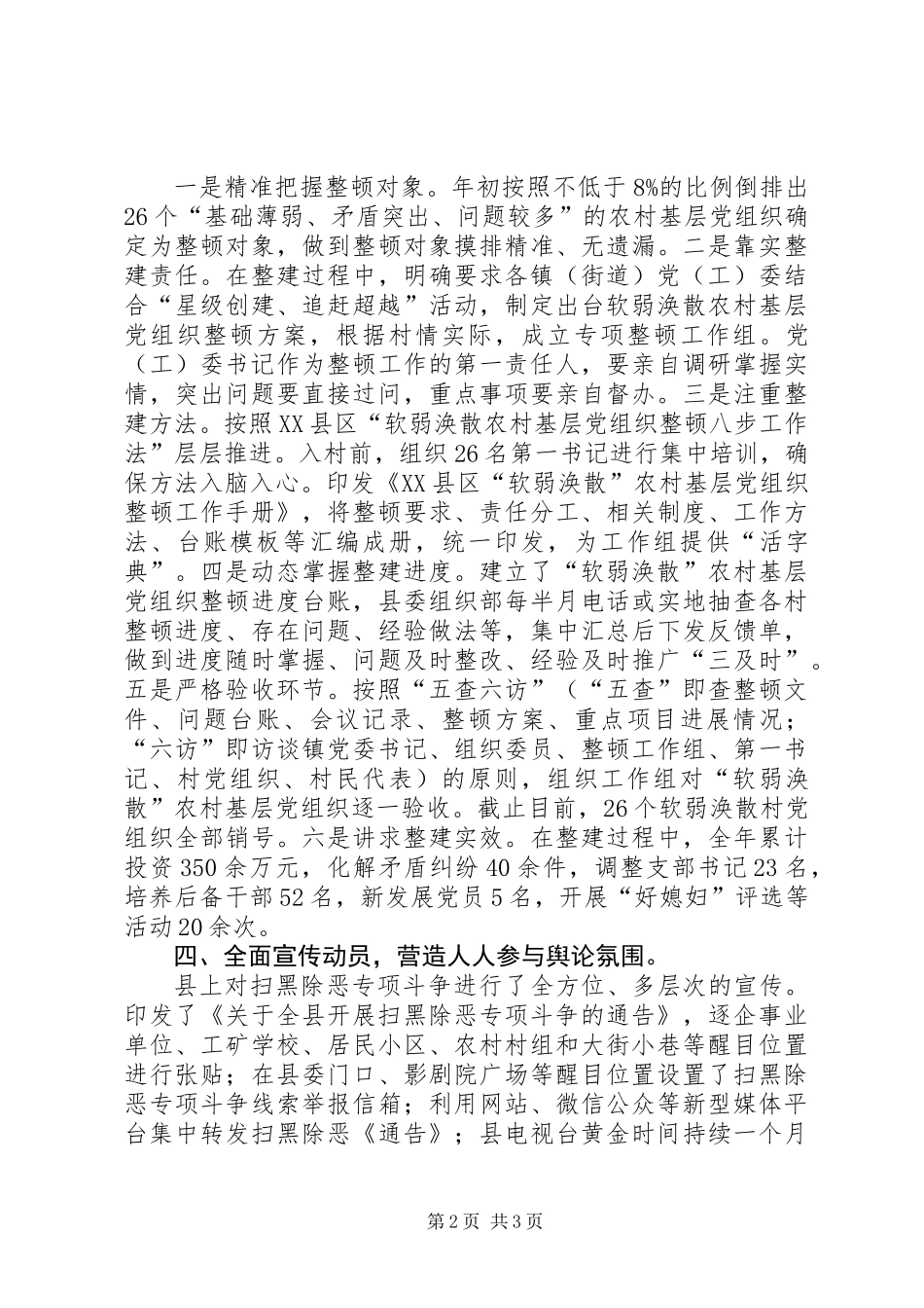 XX年扫黑除恶专项斗争工作总结_第2页