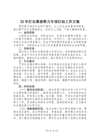 XX年打击黑恶势力专项行动工作方案