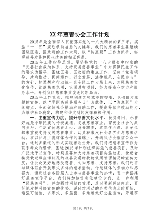 XX年慈善协会工作计划