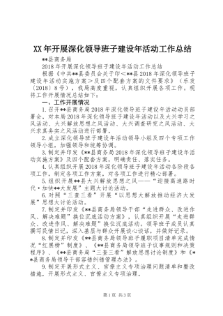 XX年开展深化领导班子建设年活动工作总结