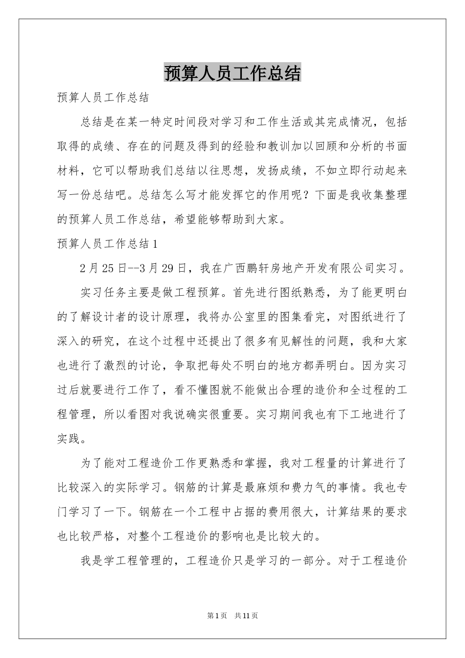 预算人员工作参考总结_第1页