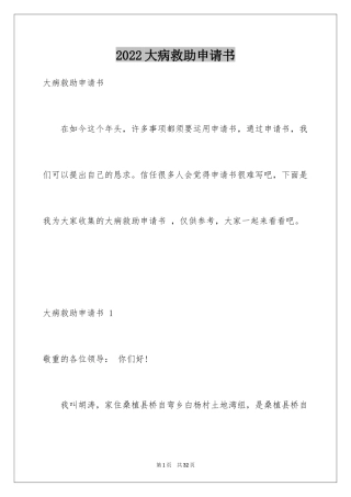 2024大病救助申请书 