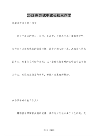 2024在尝试中成长初三作文