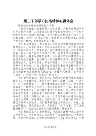 组工干部学习沈浩精神心得体会
