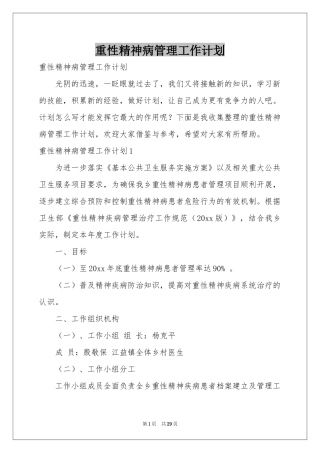 重性精神病管理工作参考计划