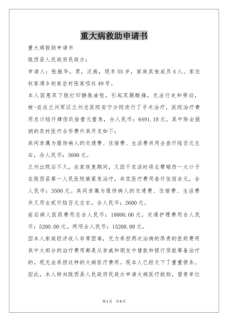 重大病救助申请书