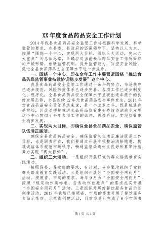 XX年度食品药品安全工作计划