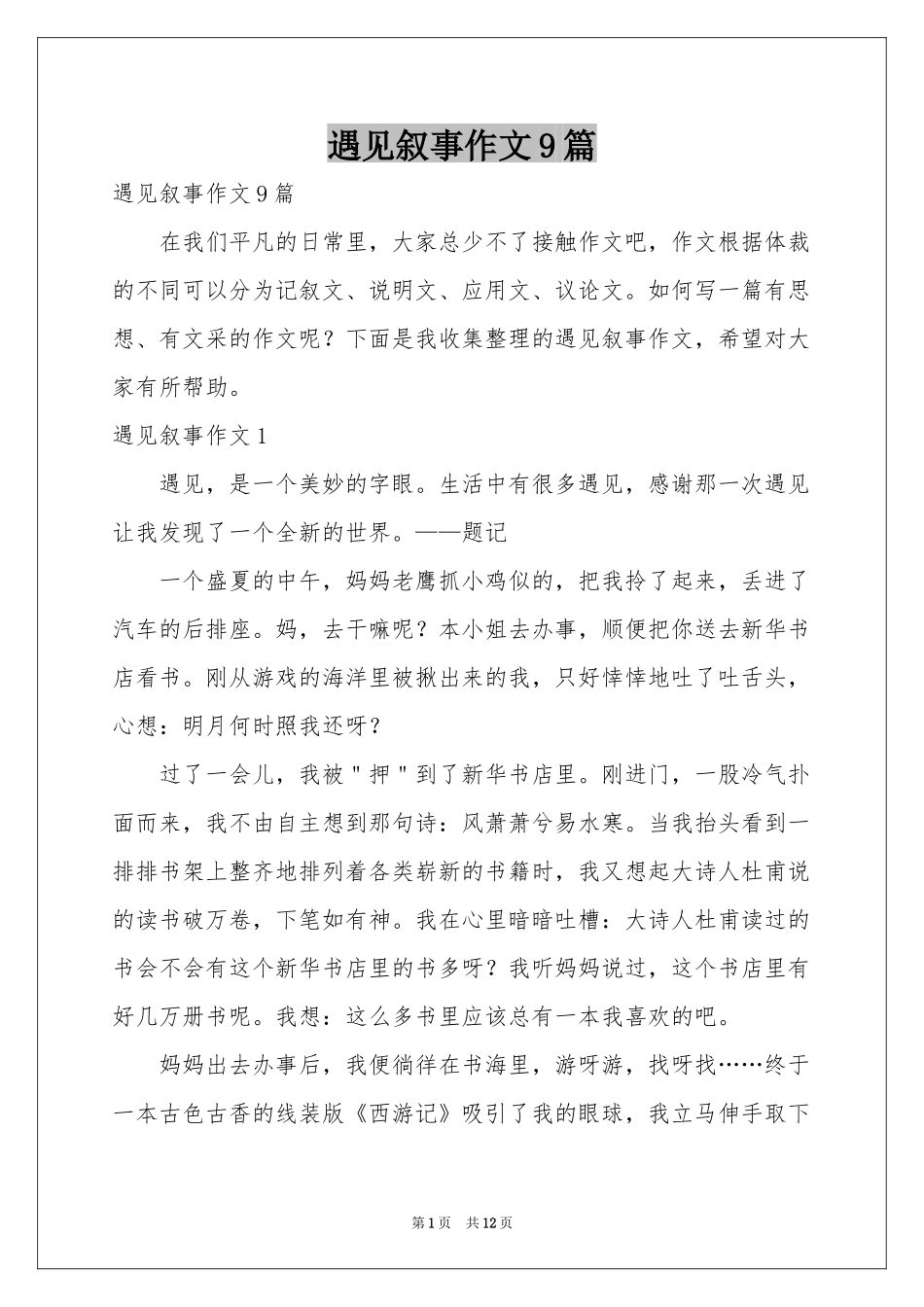 遇见叙事作文9篇_第1页