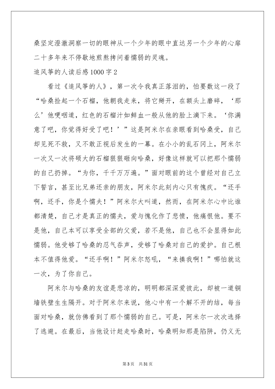 追风筝的人读后感1000字_第3页