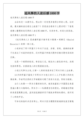 追风筝的人读后感1000字