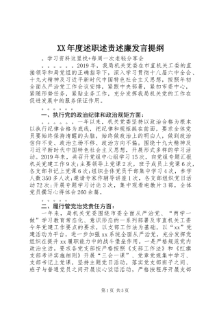 XX年度述职述责述廉发言提纲