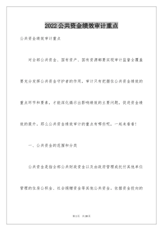 2024公共资金绩效审计重点