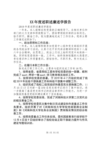 XX年度述职述廉述学报告