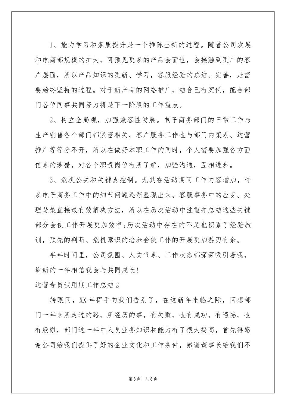 运营专员试用期工作参考总结_第3页