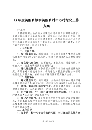 XX年度美丽乡镇和美丽乡村中心村绿化工作方案