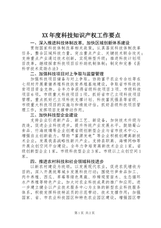 XX年度科技知识产权工作要点