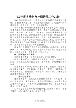XX年度省法制办挂职锻炼工作总结