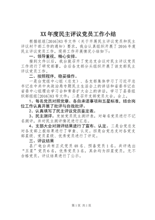 XX年度民主评议党员工作小结