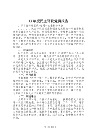 XX年度民主评议党员报告