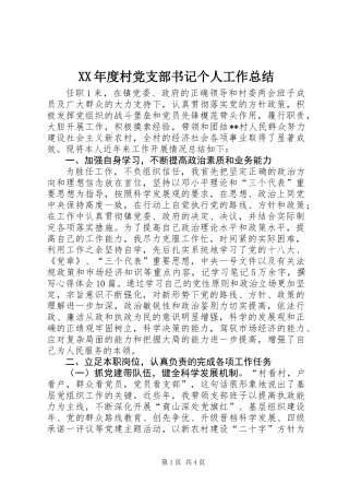 XX年度村党支部书记个人工作总结