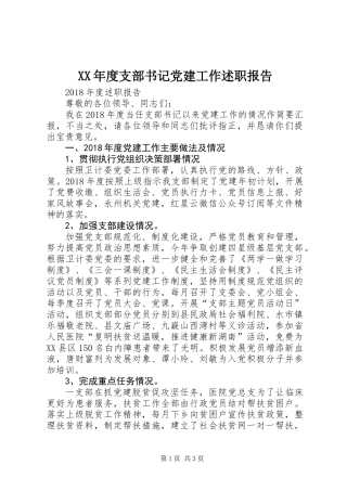 XX年度支部书记党建工作述职报告