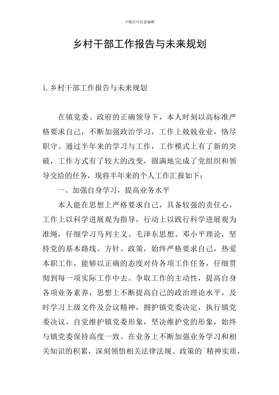 乡村干部工作报告与未来规划_第1页