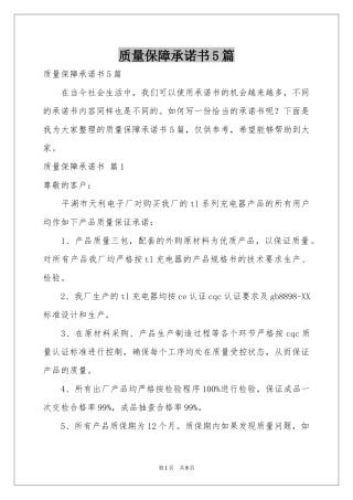 质量保障承诺书5篇