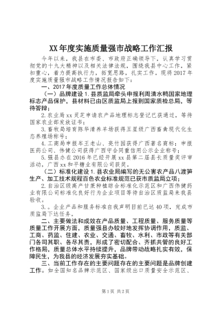 XX年度实施质量强市战略工作汇报
