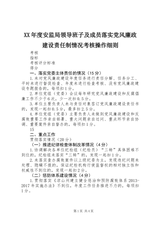XX年度安监局领导班子及成员落实党风廉政建设责任制情况考核操作细则